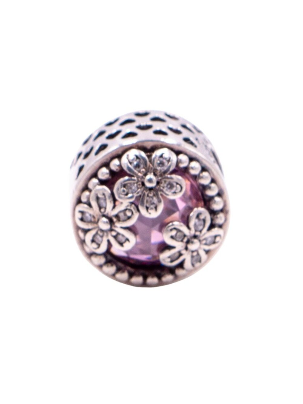 Pandora Retired Dazzling Daisy Meadow Pink CZ Sterling Silver Floral Charm